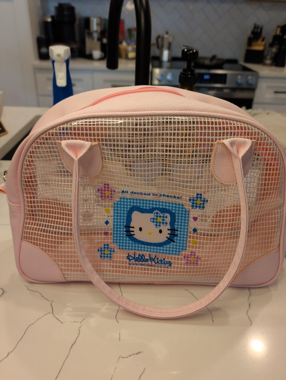 Sanrio Hello Kitty Pink Mesh Travel Bag Gingham Ita Tote Handbag Kawaii Y2K